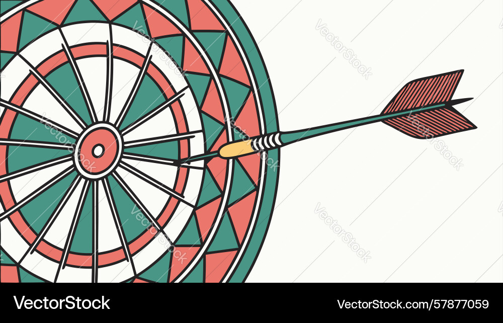 Focused aim dartboard with dart in bullseye Vector Image