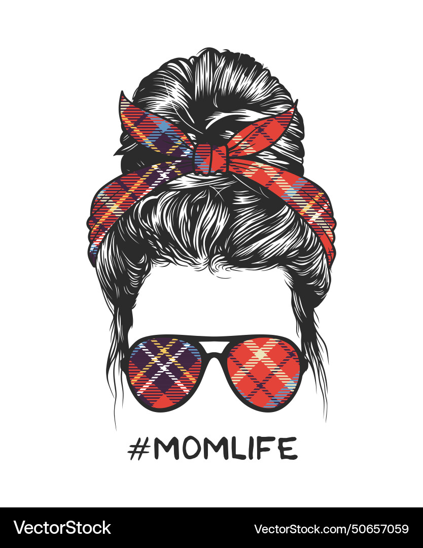 Frau messy bun Frisur mit quadratischem Muster Frau messy bun Frisur mit quadratischem Muster vektorbild