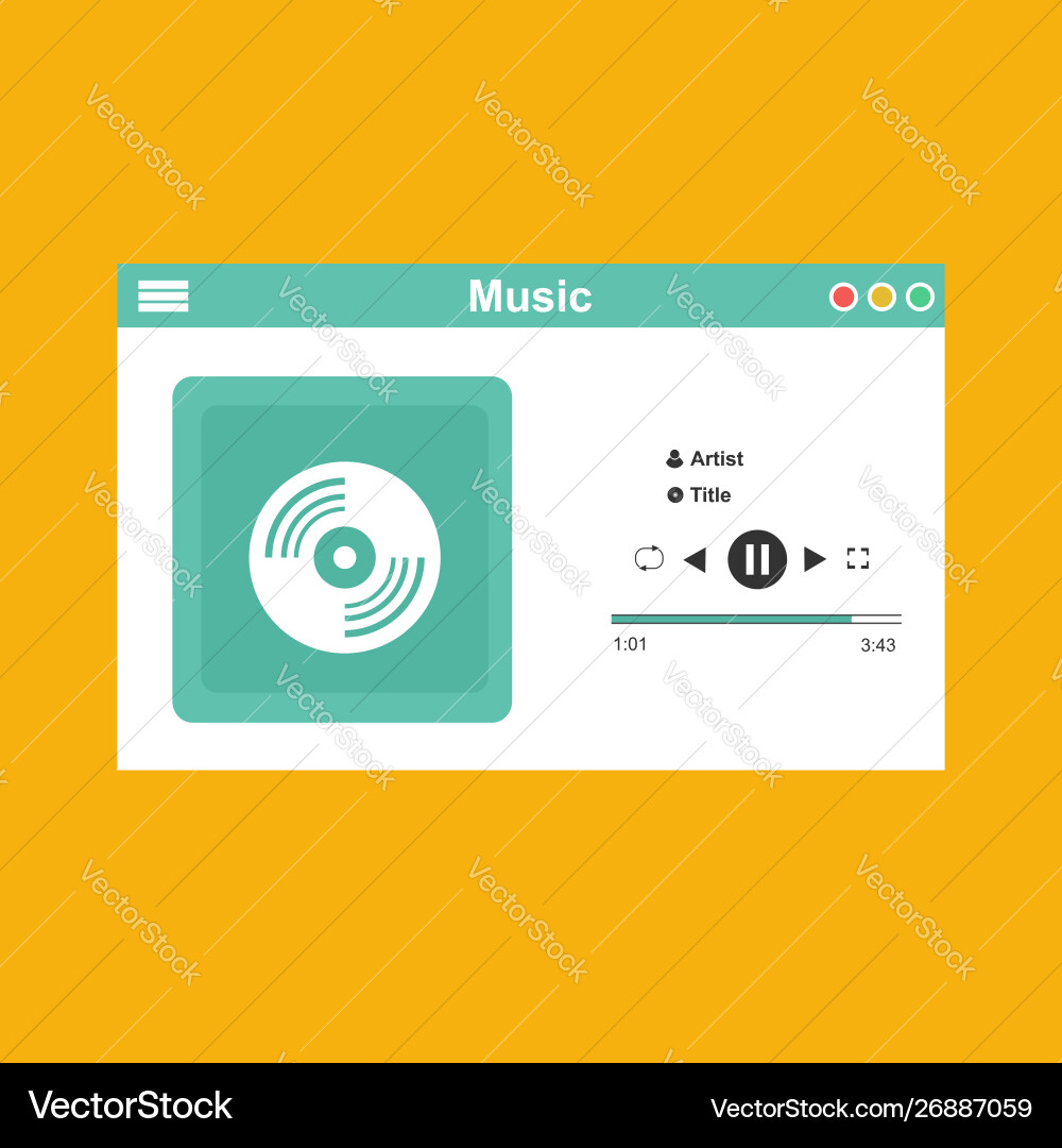 Media player application app template with flat Media player application app template with flat vector image