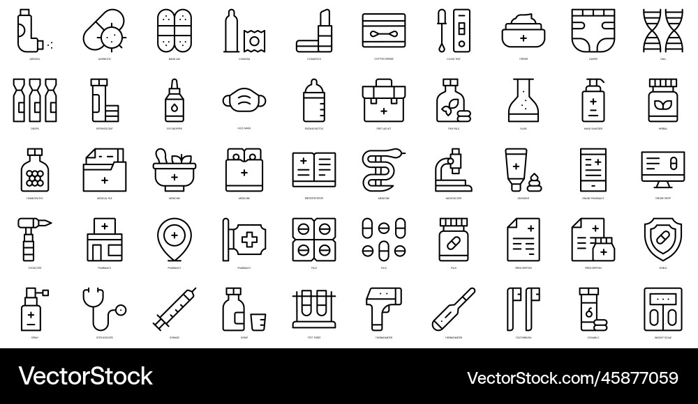 Set of thin line pharmacy icons vector image