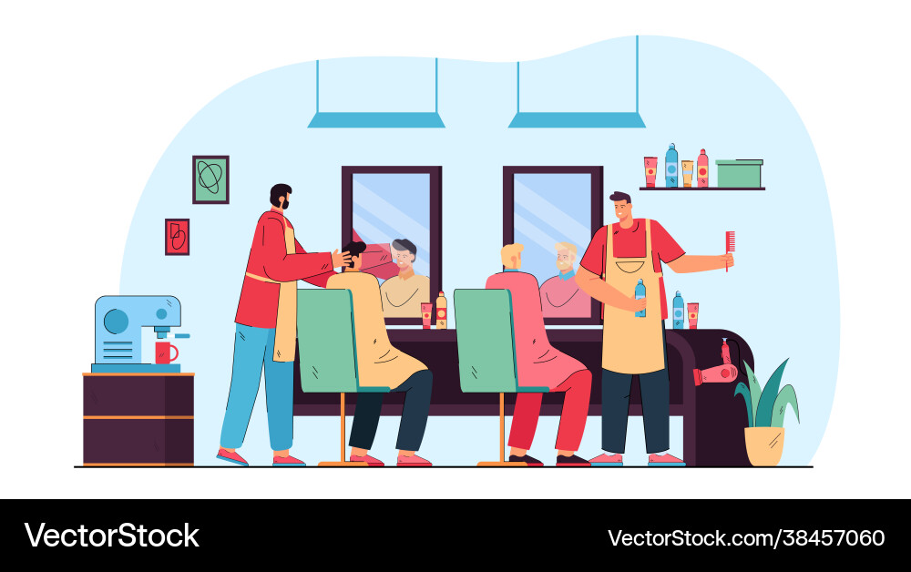 Cartoon Männer bekommen ihre Haare geschnitten in Barbershop Cartoon Männer bekommen ihre Haare geschnitten in Barbershop vektorbild