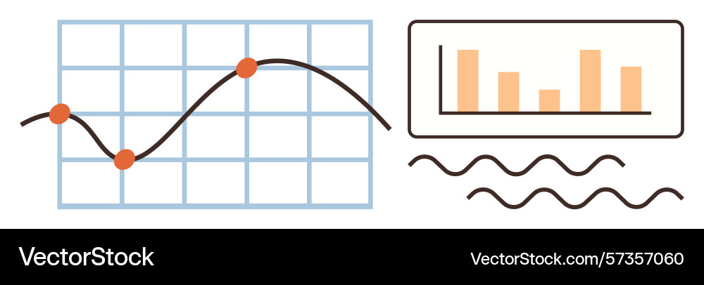 Data visualization with line chart bar chart and Data visualization with line chart bar chart and vector image