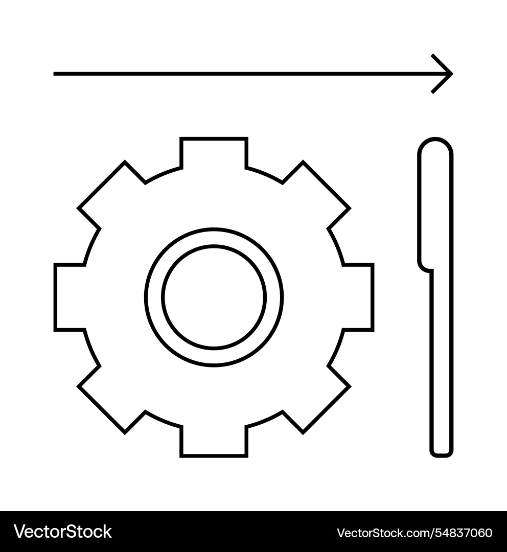 Gear with horizontal arrow and vertical tool Gear with horizontal arrow and vertical tool vector image