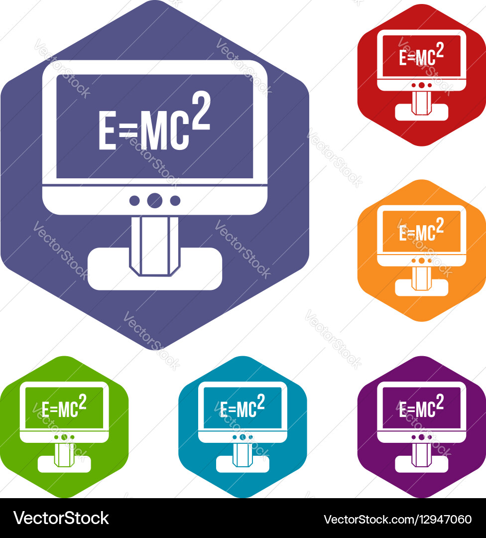 Monitor with einstein formula icons set Vector Image