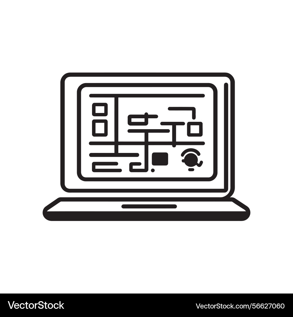 Outline laptop displaying block diagram on screen Outline laptop displaying block diagram on screen Vector Image