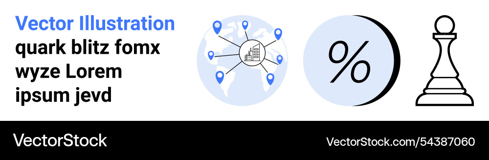 Percentage symbol global network map and chess Percentage symbol global network map and chess vector image