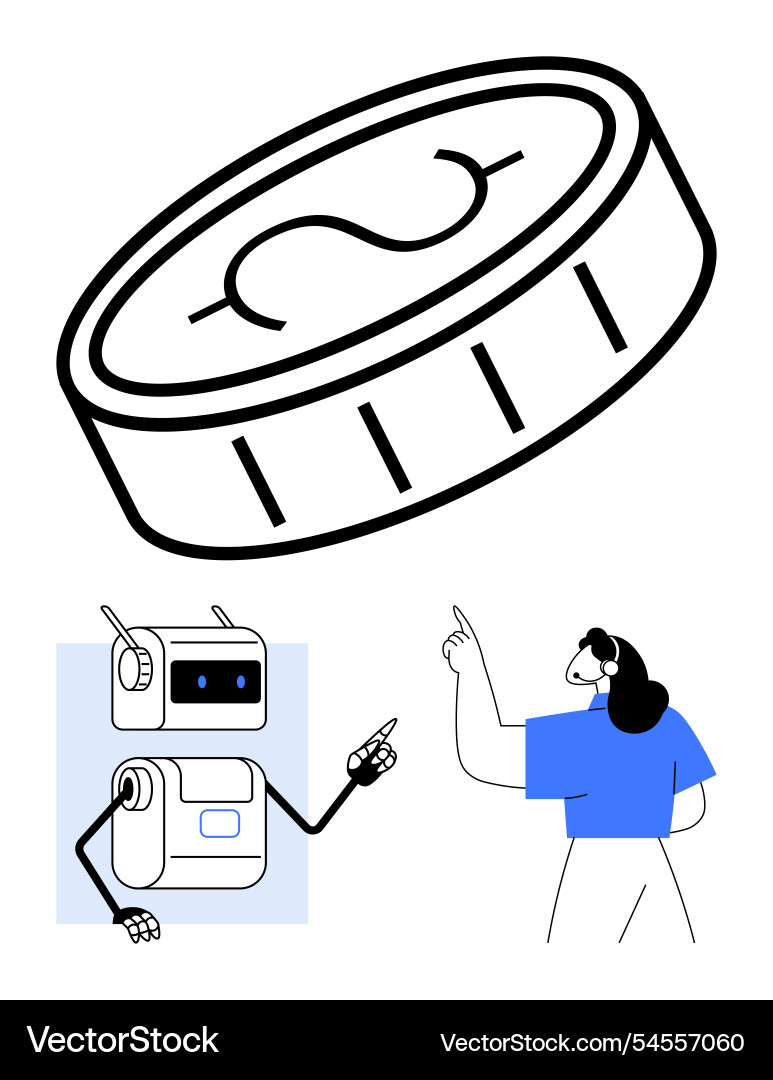 Robot interacting with person while discussing Robot interacting with person while discussing vector image