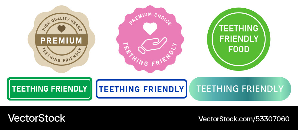 Teething freundliches Essen Produkt Stempel bunt Teething freundliches Essen Produkt Stempel bunt vektorbild