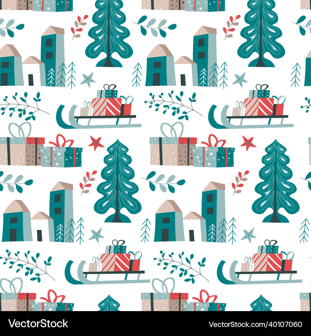Xmas and new year seamless pattern with trees Xmas and new year seamless pattern with trees vector image