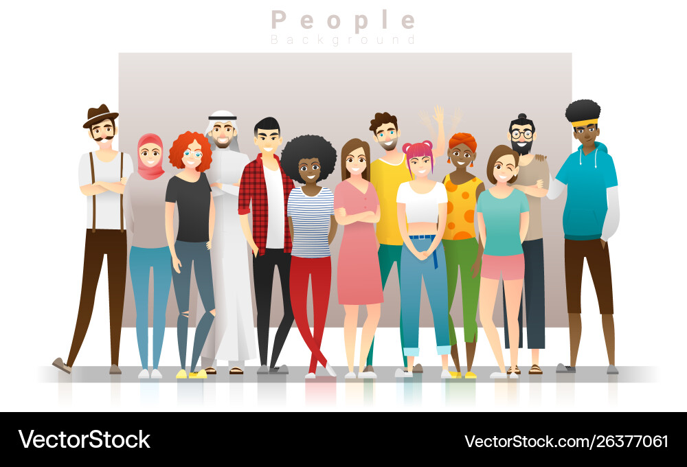 Group happy multi ethnic people background vector image