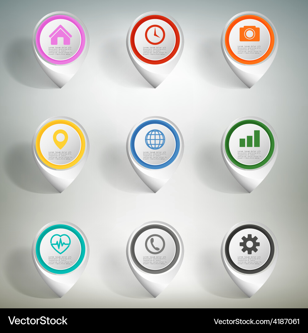 Pointer marks set colorful icon templates on gray Vector Image
