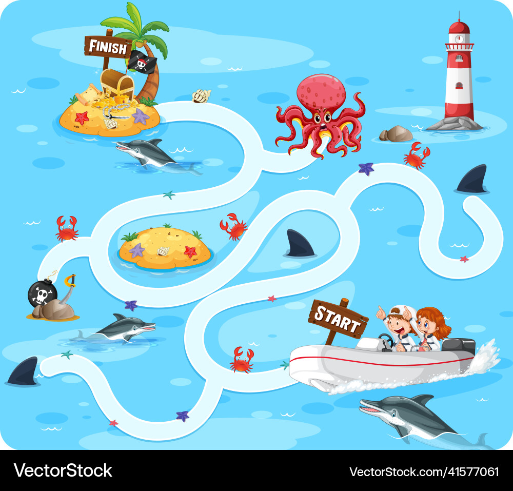 Underwater maze game template for kindergarten Underwater maze game template for kindergarten vector image