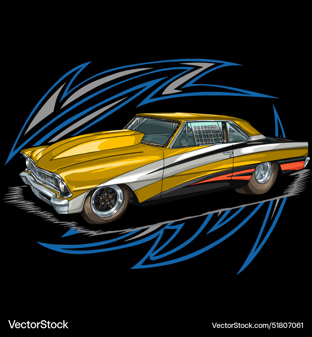 Yellow drag racing car with red strip Royalty Free Vector