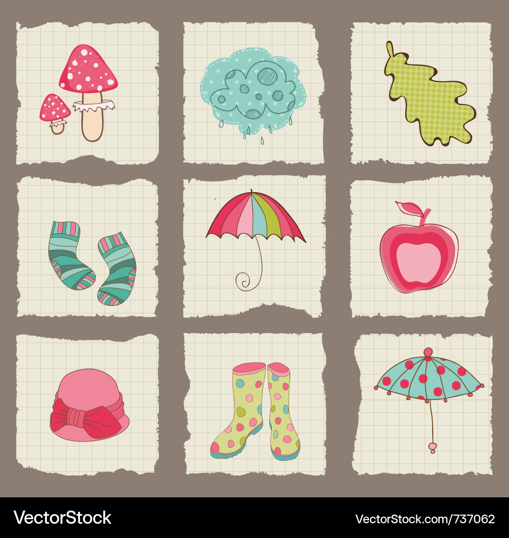 Autumn cute elements on torn paper - for scrapbook Vector Image