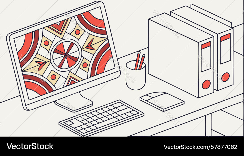 Complete desktop computer setup for productivity vector image
