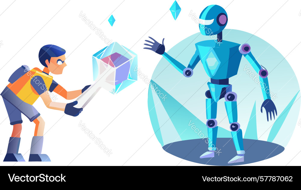 Human and robot interacting with sphere design Vector Image