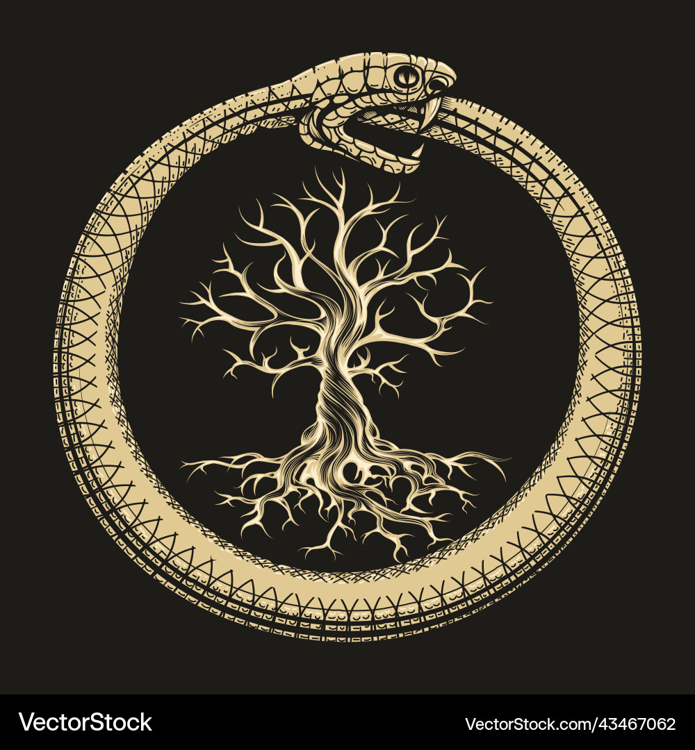 Ouroboros Snake & Tree of Life Vector Image