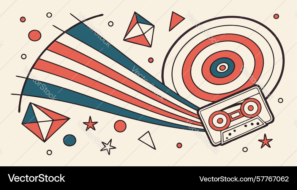 Retro cassette tape with dynamic abstract shapes Vector Image