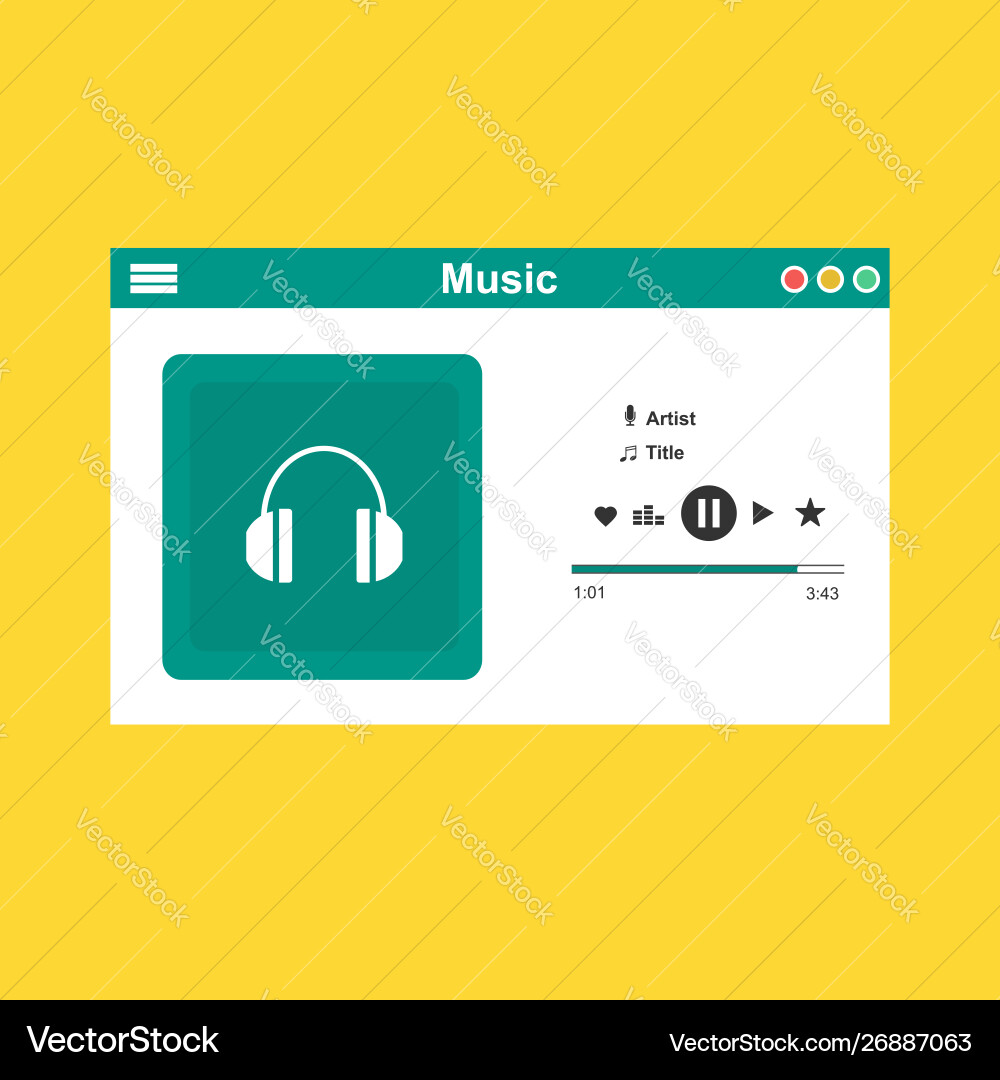 Media player application app template with flat Vector Image