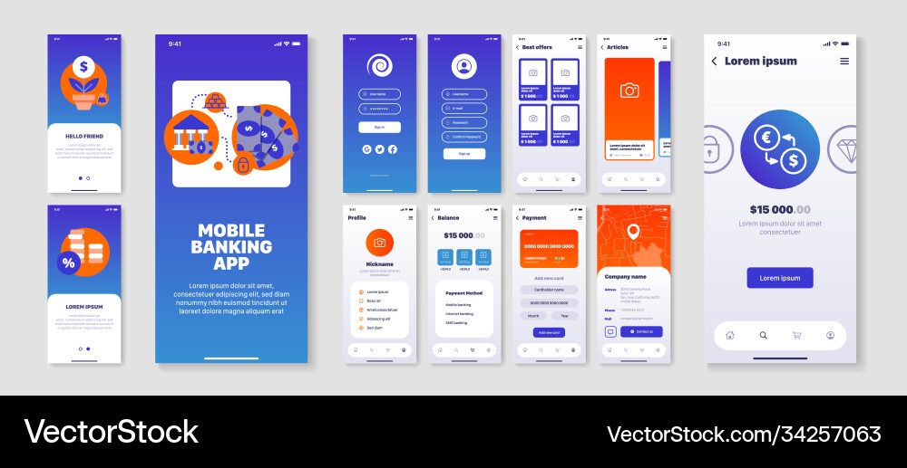 Mobile banking user interfaces vector image