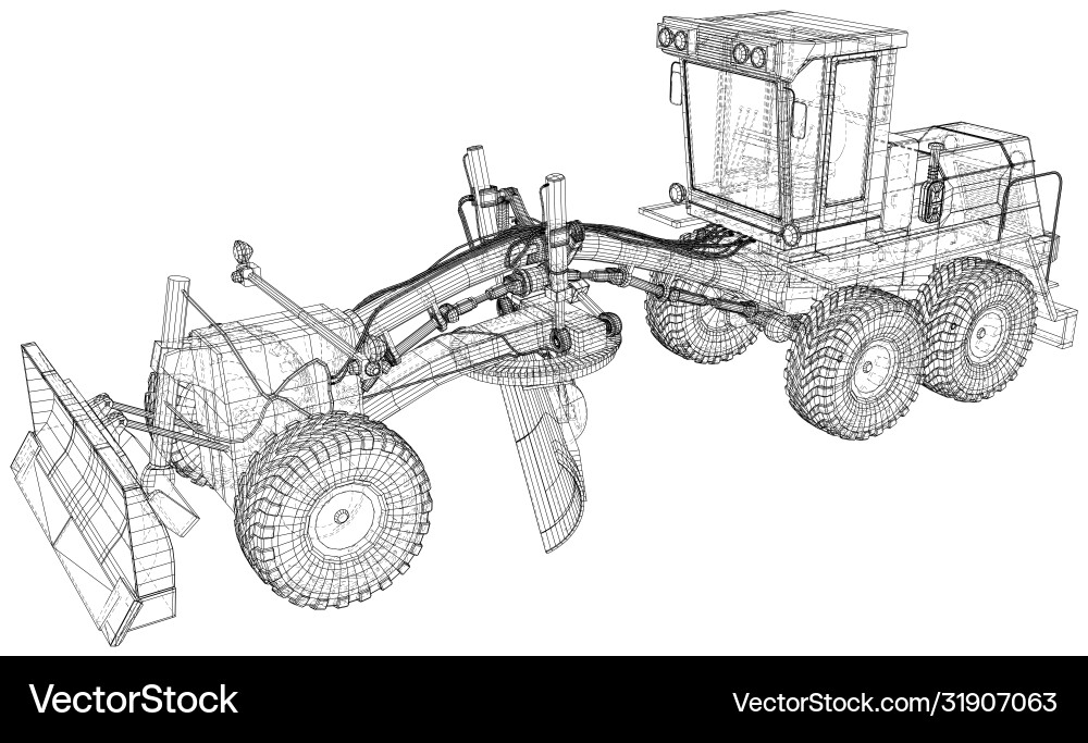 Motor grader in outline style wire-frame line Motor grader in outline style wire-frame line vector image