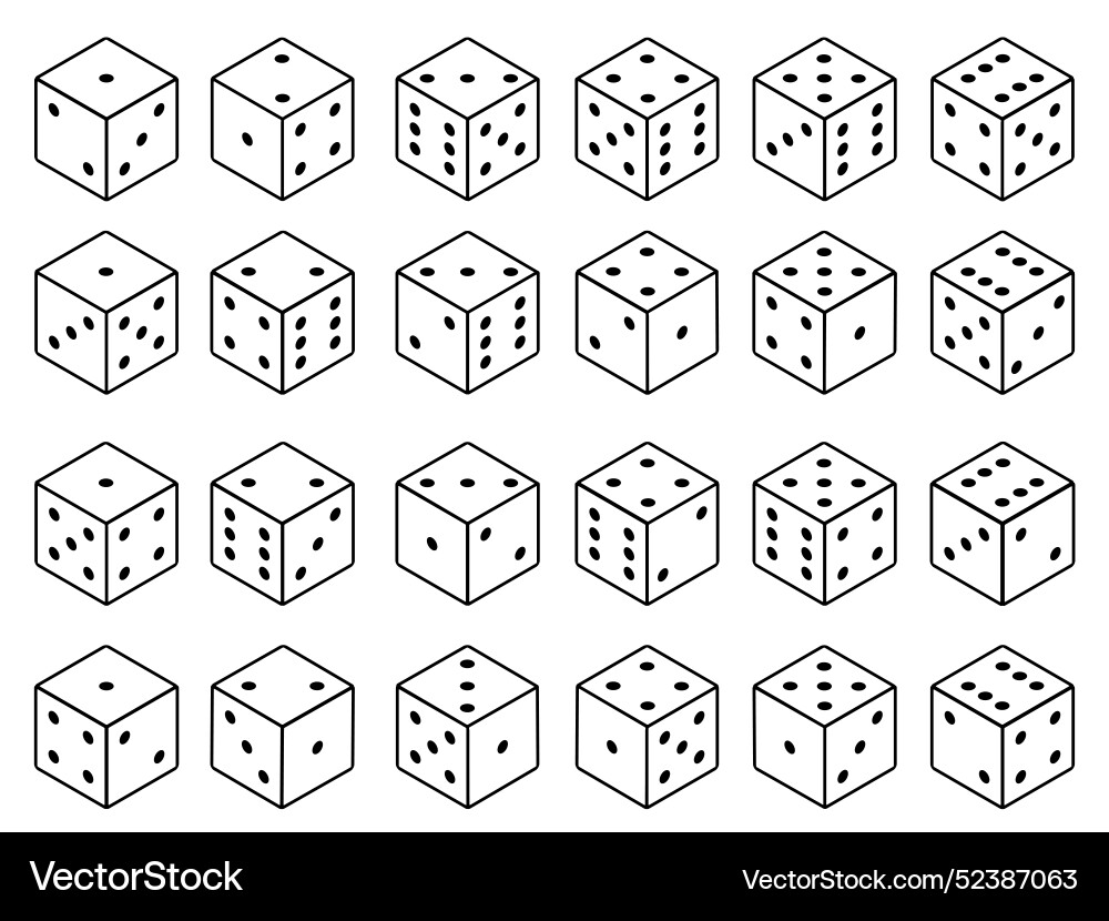 Twenty-four variants white game cubes isolated Vector Image