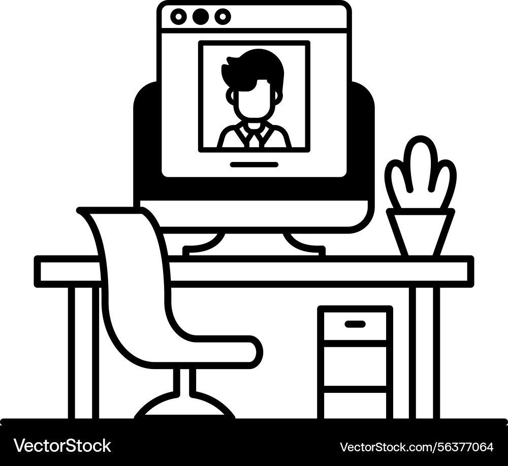 Computer monitor with a man face on it sits Computer monitor with a man face on it sits vector image