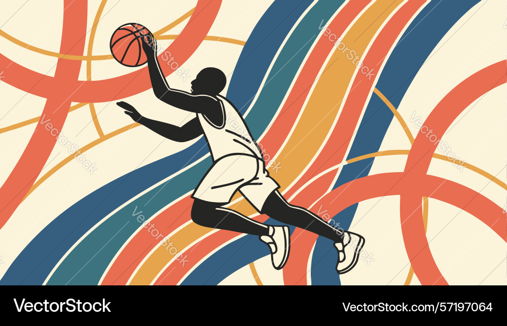 Dynamic basketball player layup on abstract lines vector image