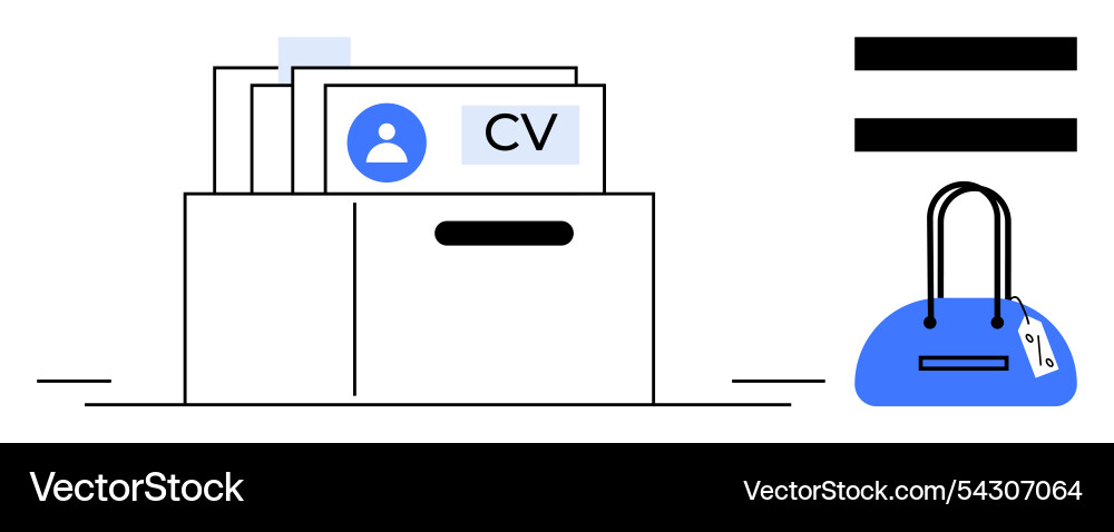 Job application process scene with cvs in file box Job application process scene with cvs in file box vector image
