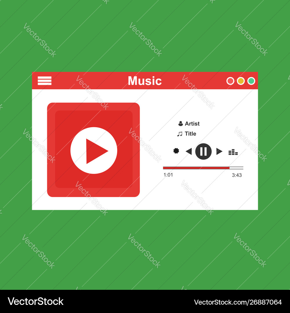 Media player application app template with flat Vector Image