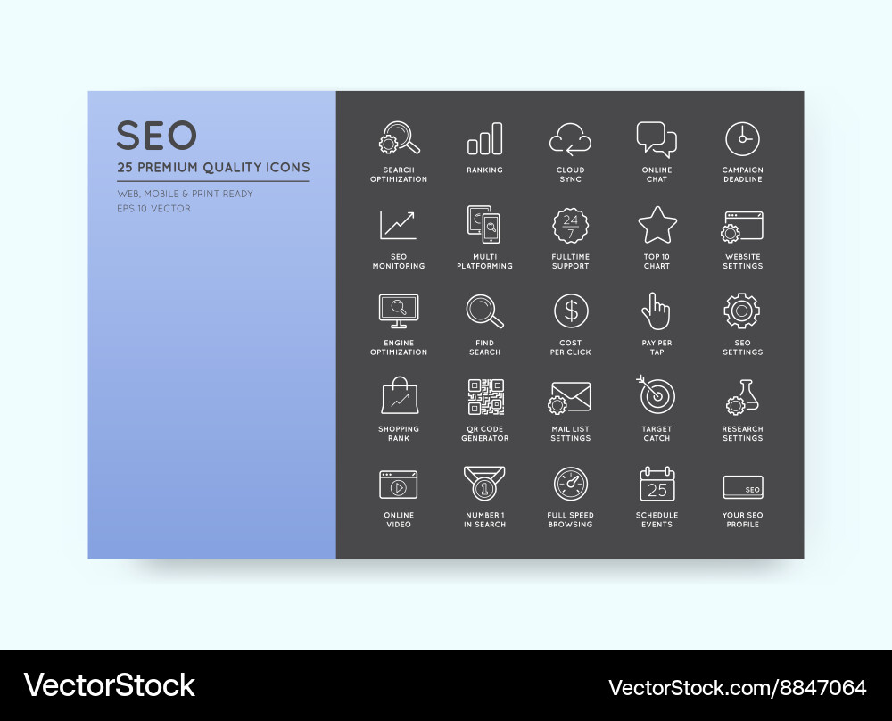 Set of seo search engine optimisation elements vector image
