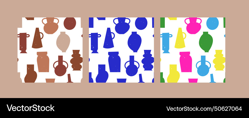 Set seamless patterns with clay vases Set seamless patterns with clay vases vector image
