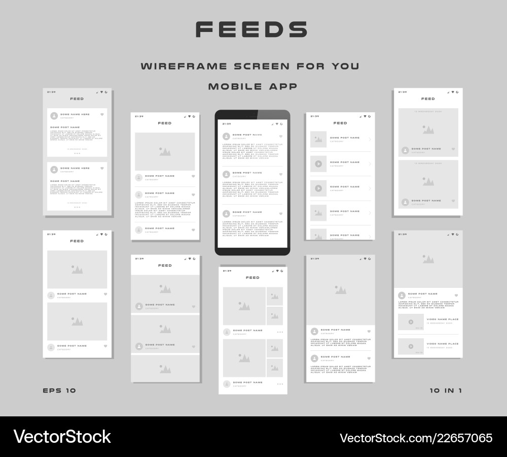 10 Mobile App UI Wireframe Kits vector image