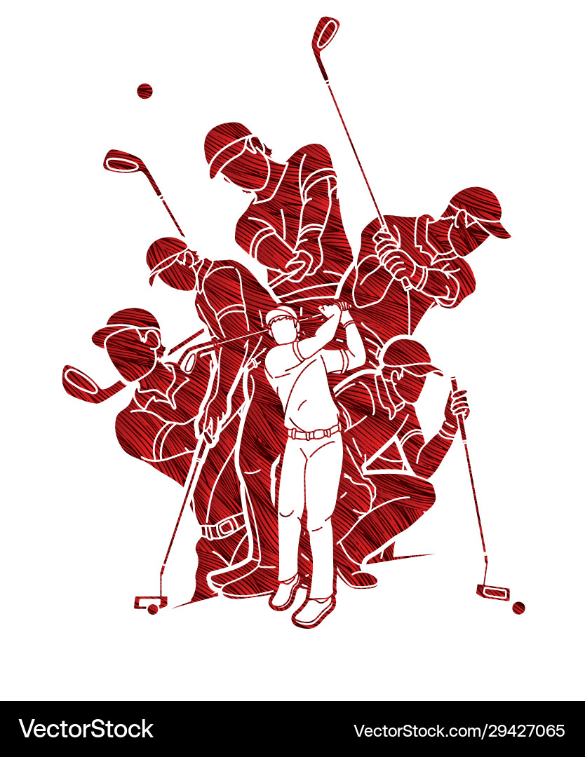 Group golf players golfer action cartoon sport Group golf players golfer action cartoon sport vector image