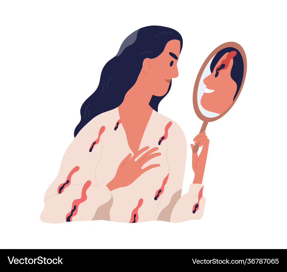 Person looking at mirror reflection with her inner – Royalty-Free Vector |  VectorStock, image size:1000x949