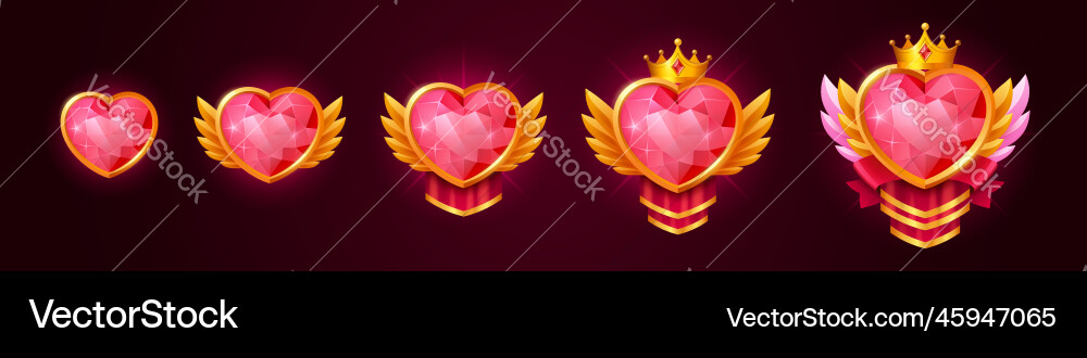 Set of heart shape game rank frames on background Set of heart shape game rank frames on background vector image