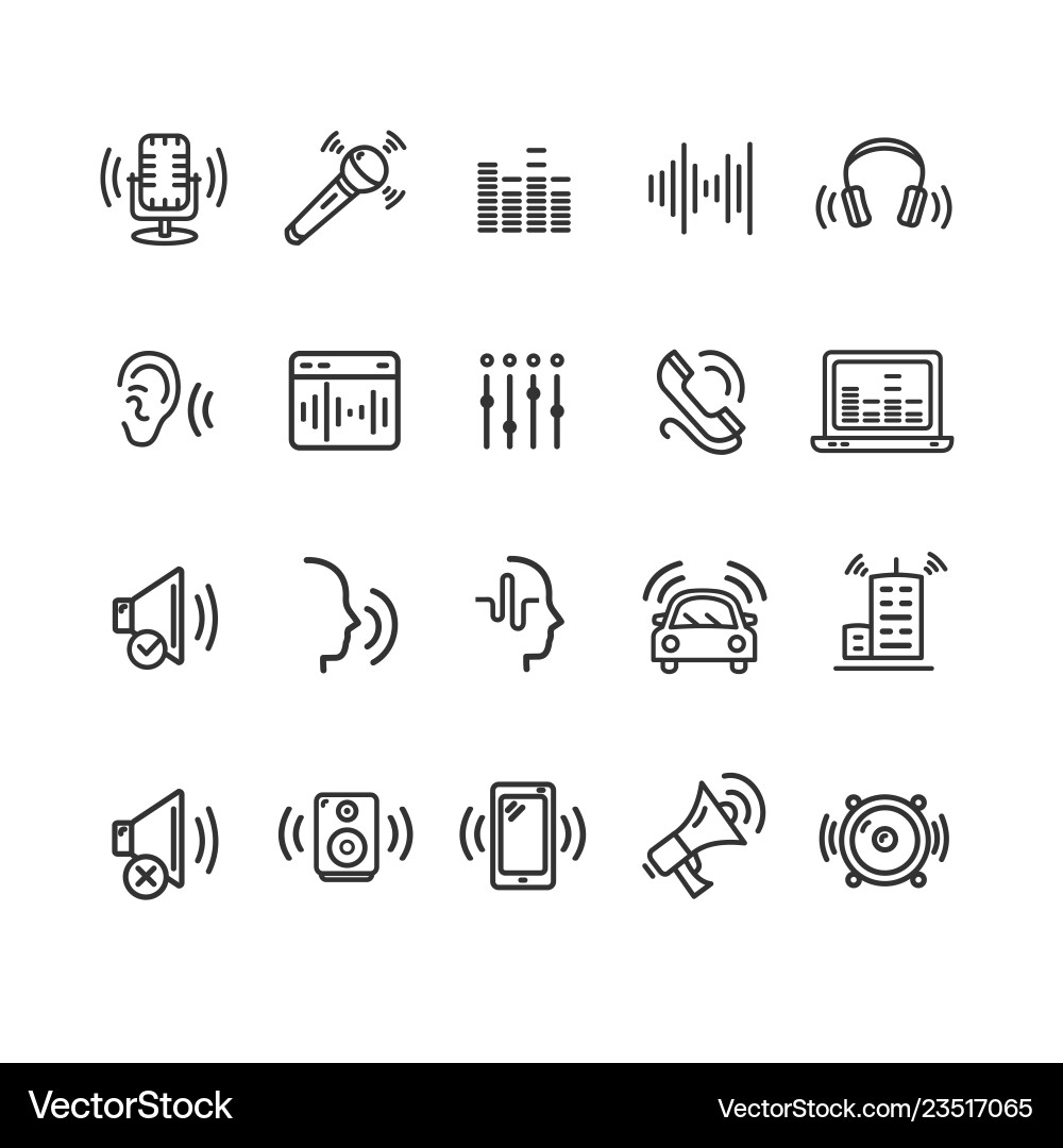Thin Line Sound Icons - Audio Signals Vector Image