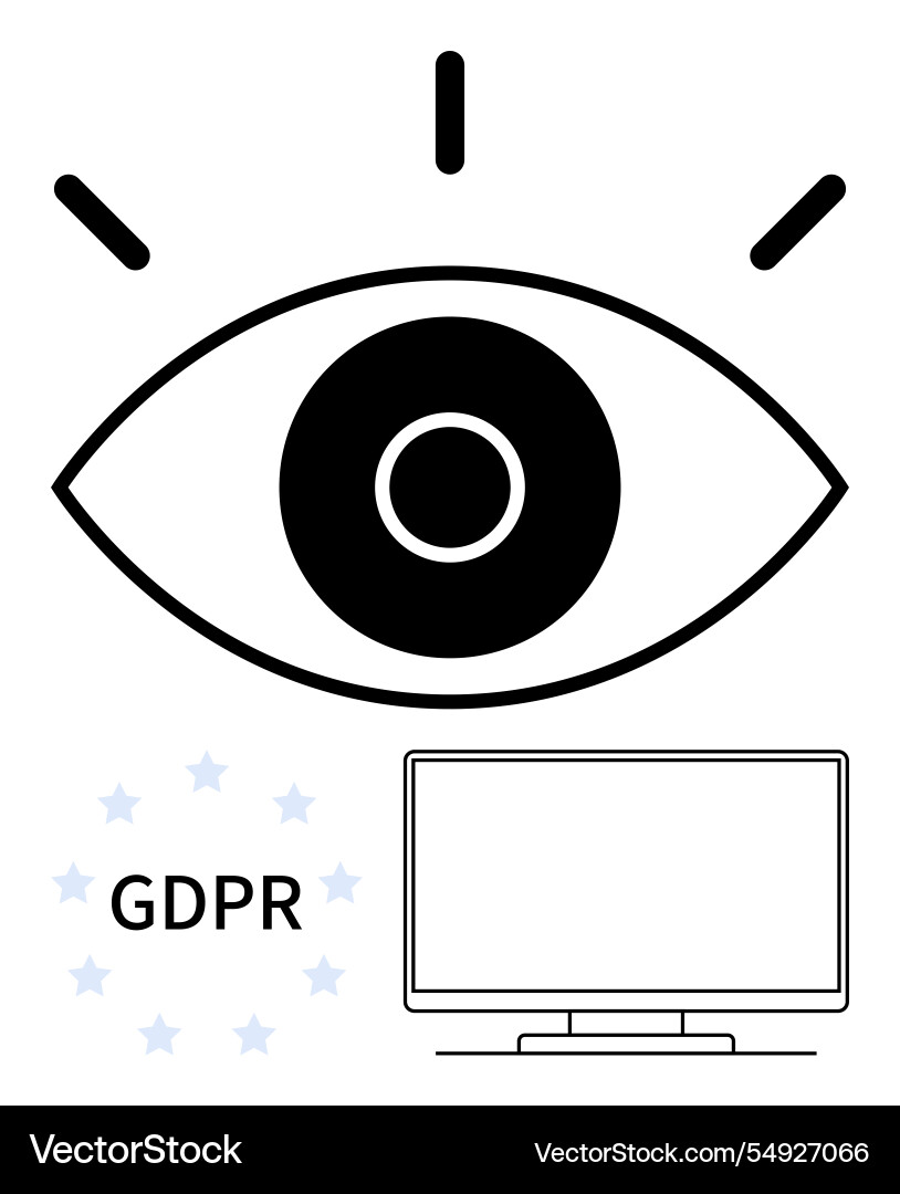 Eye symbol with computer monitor and gdpr text Eye symbol with computer monitor and gdpr text vector image