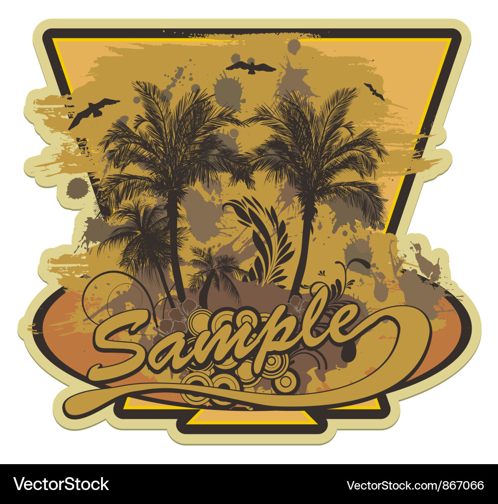 Grunge summer label with palm trees Vector Image
