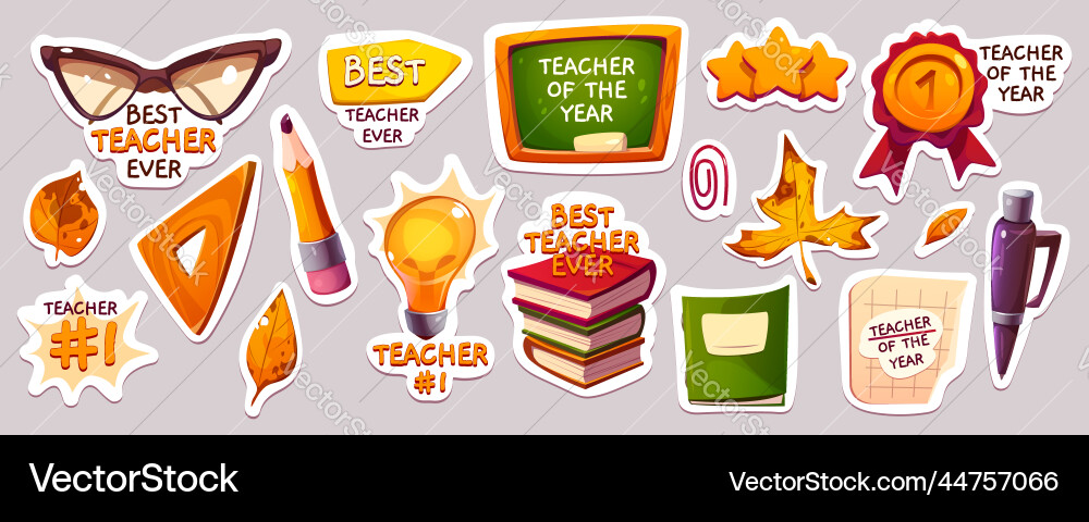 Happy teachers day stickers with books chalkboard Happy teachers day stickers with books chalkboard vector image