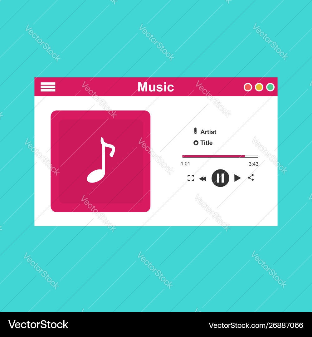 Media player application app template with flat Media player application app template with flat vector image