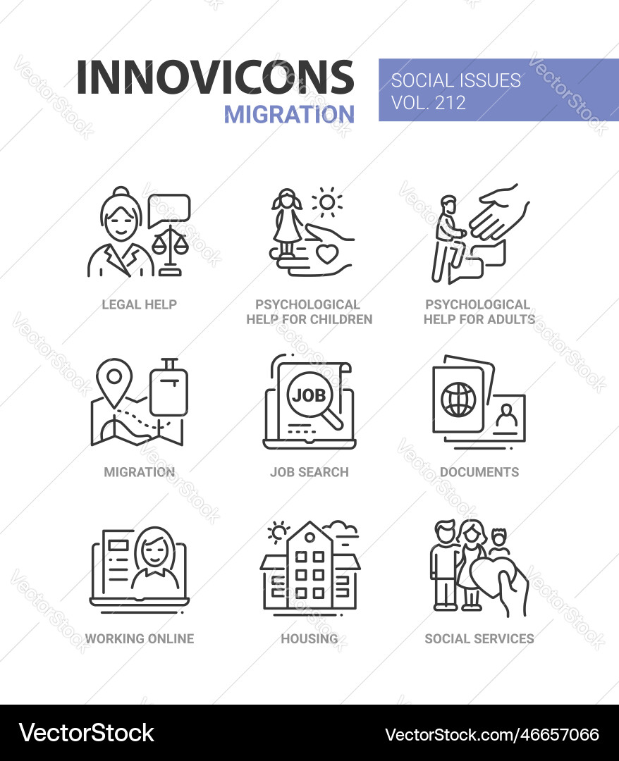 Migration & Support Icons - Line Style vector image