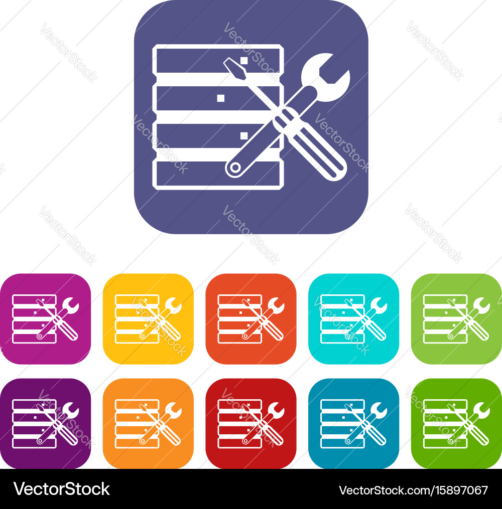 Database with screwdriverl and spanner icons set vector image