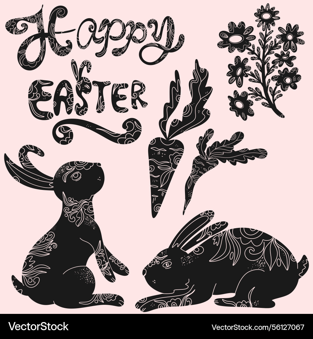 Set of easter elements with decorative patterns Vector Image