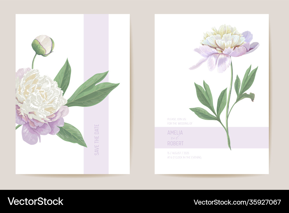 Wedding peony floral save date set Wedding peony floral save date set vector image