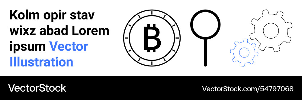 Cryptocurrency bitcoin analysis with magnifying Cryptocurrency bitcoin analysis with magnifying vector image