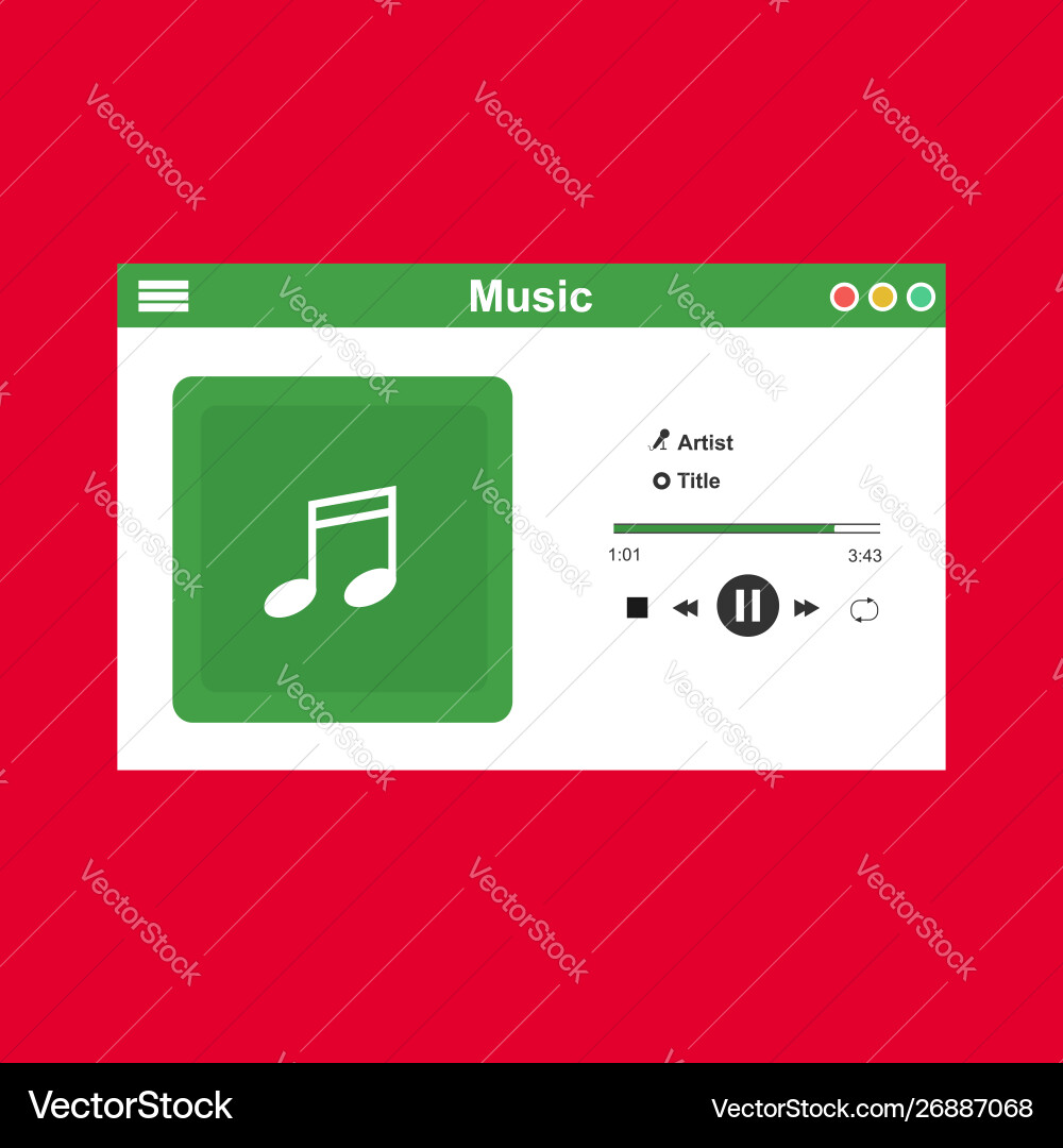 Media player application app template with flat Media player application app template with flat vector image