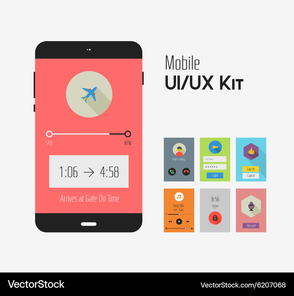 Modern Flat UI Mobile App Kit Vector Image