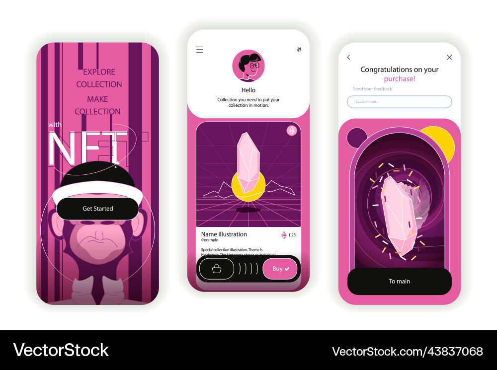 Nft concept onboarding screens ui ux gui user Nft concept onboarding screens ui ux gui user Vector Image