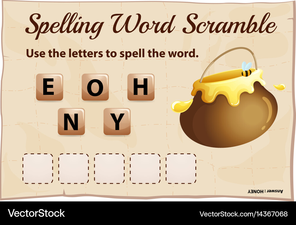 Spelling word scrable game with honey Vector Image